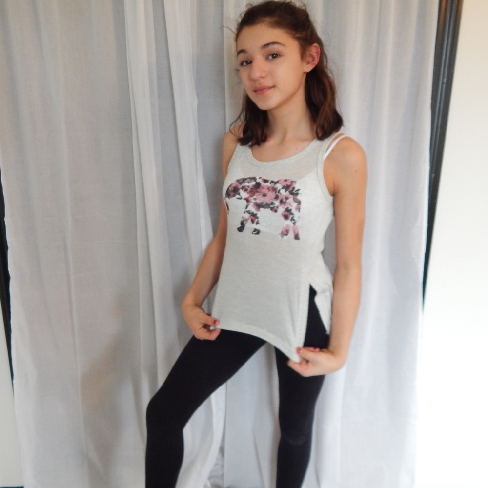 Grey Tank Top with Floral elephant design